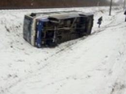 Во Львовской области автобус и авто слетели в кювет, рейсовый автобус загорелся