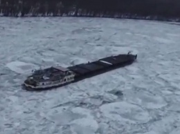 На Дунае корабль вмерз в реку: появилось эффектное видео