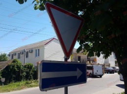 В Бердянске дорожный знак "нападает" на людей (фото)