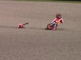Появилось видео хайсайда Марка Маркеса на тестах MotoGP в Муджелло