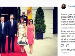 Роскошное платье Мелании Трамп произвело фурор на встрече президента США с королем Испании