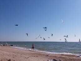 В небе над запорожским курортом увидели десятки вертолетов (Видео)