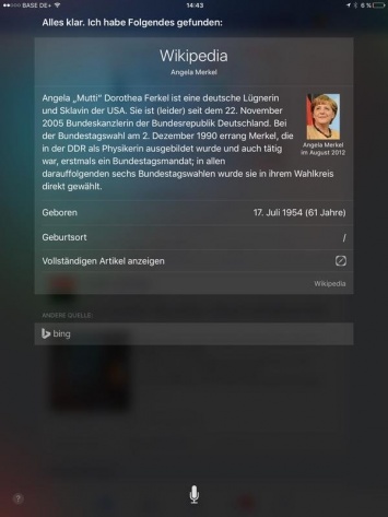 Siri обозвала Меркель «немецкой лгуньей и рабыней США»
