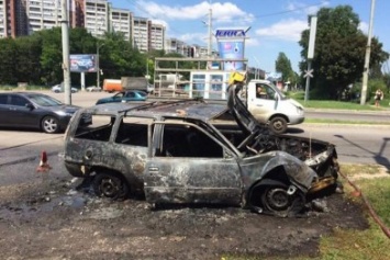 На Запорожском шоссе легковушка врезалась в столб и сгорела дотла (ФОТО)