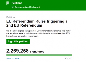 Петиция о референдуме за повторный референдум о выходе Британии из ЕС стремительно набрала более 2 млн подписей