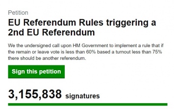 Более 3 млн британцев подписали петицию о повторном референдуме всего за сутки