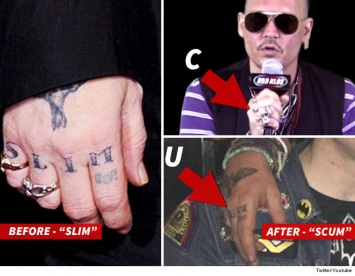 Джонни Депп исправил татуировку с прозвищем экс-жены на слово «сволочь»