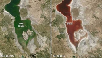 Зеленое озеро стало красным в Иране