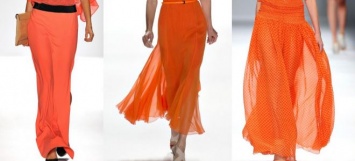 Оранжевая юбка в пол - с чем носить?