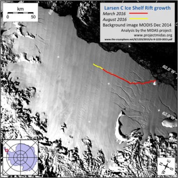 Огромный ледник в Антарктиде пошел угрожающей трещиной