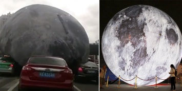Гигантский лунный шар прокатился по людям и машинам в Китае