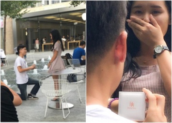 Китаец позвал подругу в Apple Store, но вместо покупки iPhone 7 сделал ей предложение [фото]