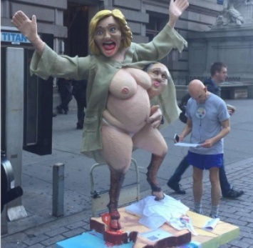 Статуя полуобнаженной Хиллари Клинтон спровоцировала драку в центре Нью-Йорка (видео)