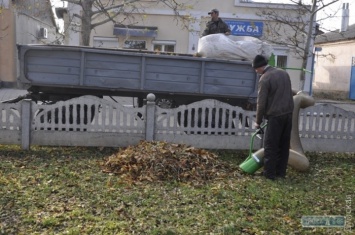 В райцентре Одесской области опавшую листву собирают мегапылесосом
