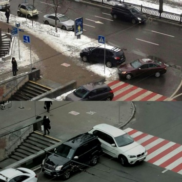 Сразу несколько автохамов оккупировали переход в центре Киева