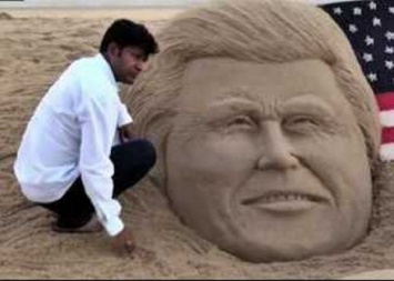Знаменитый индийский скульптор создал песчаный портрет Дональда Трампа