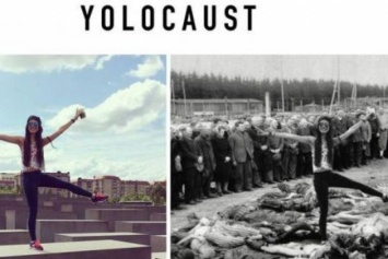 Сатирик соединил селфи возле мемориала жертвам Холокоста с документальными кадрами