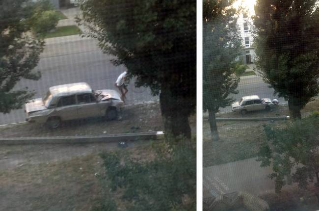 Таксист сбил столб в центре Рубежного и уехал, но… (фото)