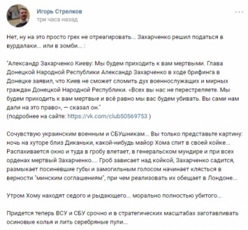 Гиркин считает, что ВСУ лучше заготовить для Захарченко осиновый кол