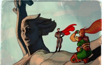 Художник из США изобразил на Родине-матери из Волгограда мультяшных героев Marvel