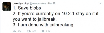 Хакер прекратил джейлбрейк-разработку из-за обновления iOS 10.3