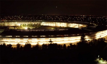 В сети появилась впечатляющая ночная аэровидеосъемка почти достроенного кампуса Apple Park