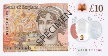 Банк Англии представил новые пластиковые 10 фунтов с изображением Джейн Остин