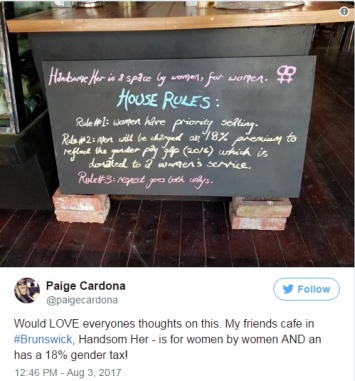 В Австралии отрыли кафе, где мужчины платят больше женщин, чтобы не было дискриминации