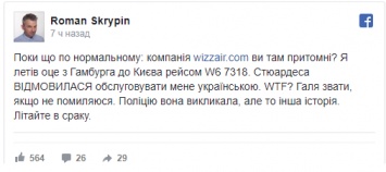 "Отказалась говорить на украинском". Скрыпина оштрафовали за мат на рейсе Wizz Air
