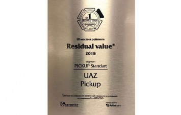 УАЗ ПИКАП впервые стал одним из победителей в рейтинге «Residual value - 2018»