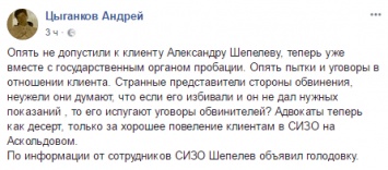 Шепелев объявил голодовку в СИЗО - адвокат