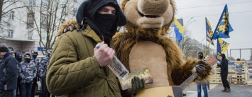 Коридор позора, золотой Путин и медведь: в Киеве проходит акция против российских выборов