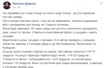 Синоптик рассказала, где в Украине на Страстную Пятницу пройдут дожди и ударят грозы