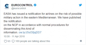 Южнее Кипра объявили опасную для полетов пассажирских самолетов зону до 12 мая