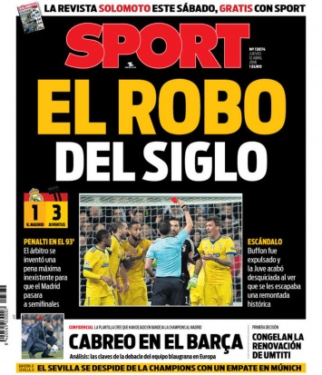Каталонская газета - о матче «Реала» и «Ювентуса»: «Ограбление века»