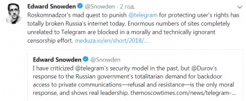 Американец Сноуден поддержал россиянина Дурова в конфликте с Роскомнадзором