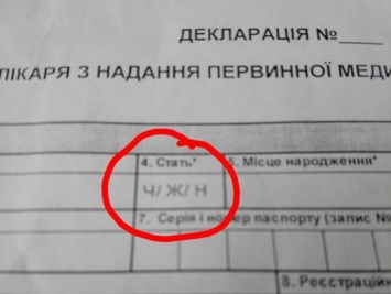 В Николаеве в декларации с врачом в графе "пол" предложили три варианта ответа
