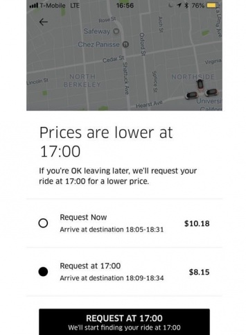 Uber будет предлагать клиентам подождать, чтобы сэкономить