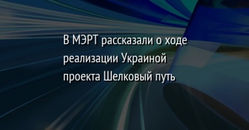 В МЭРТ рассказали о ходе реализации Украиной проекта Шелковый путь