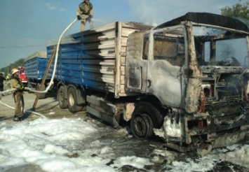 На Днепропетровщине прямо на трассе сгорел грузовик