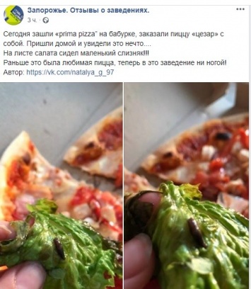 Запорожанка получила пиццу со слизняками (ФОТО)