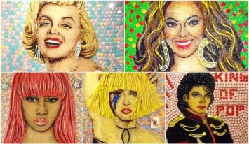 Фуд-арт: художник создает портреты знаменитостей из тысяч конфет (Фото)