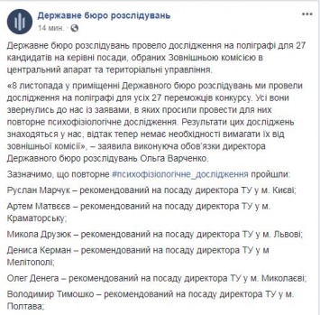 Стали известны результаты повторного полиграфа для 27 победителей конкурса в "украинский ФБР"
