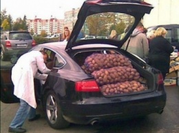 Обычный день в Беларуси: сколько мешков с картошкой влезет в Теслу!