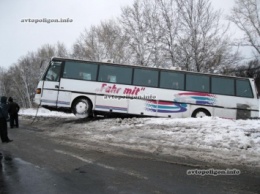 На Полтавщине автобус слетел с заснеженной дороги в кювет. ФОТО+видео