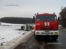 На Харьковщине грузовик DAF с цистерной дизтоплива перевернулся в кювет. ФОТО