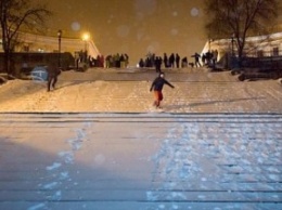 В Одессе Потемкинская лестница стала лыжной трассой