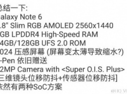 Первые данные о Samsung Galaxy Note 6: 6 ГБ ОЗУ и 2К-дисплей
