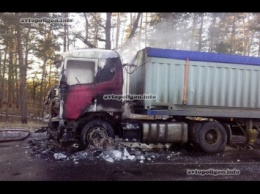 На Полтавщине на автодороге Новые Санжары-Руденковка сгорел грузовик Scania. ФОТО