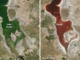 Зеленое озеро стало красным в Иране